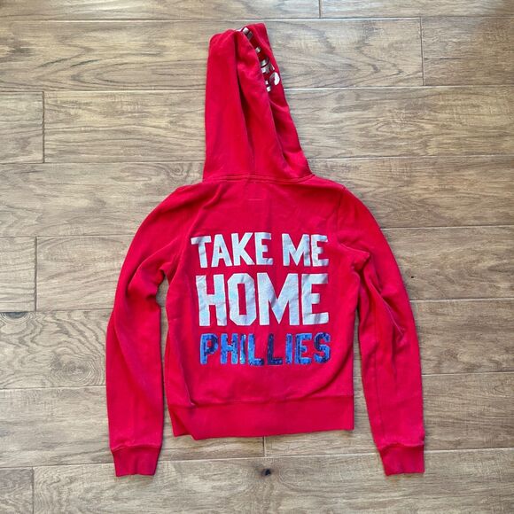 PINK Victoria's Secret Hoodie Jacket M Philadelphia Phillies Red Take Me Home - Picture 2 of 14